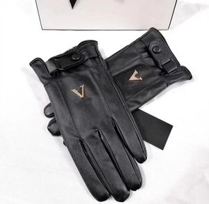 Guantes de piel de oveja de diseñador de lujo para hombre y mujer, guantes de encaje de cuero auténtico, guantes de invierno de alta calidad