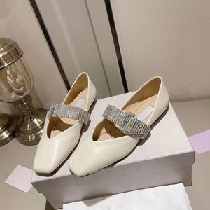 Luxe designer schapenvacht Ballerina's met vierkante tenen Decoratieve gesp met strass Platte hak Mary Jane schoenen mode dames Sandaal loafers Dames