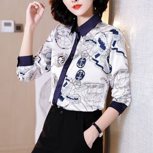 Luxe Designer Shirt voor Dames Zijde Satijn Witte Blouses Herfst Winter Print Revers Runway Button-up Shirts 2023 Kantoor Dames Formele Blouse met Lange Mouwen Tops Plus Size