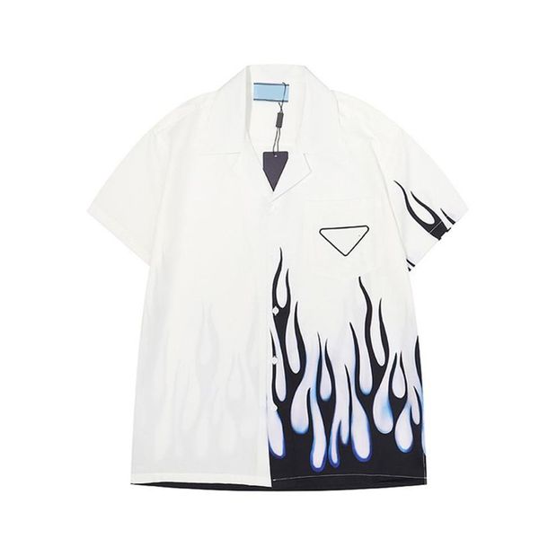 Chemises de créateurs de luxe Mens Fashion Match popeline flamme imprimé chemise de bowling Hawaii Floral Chemises décontractées Hommes Slim Fit manches courtes l300r