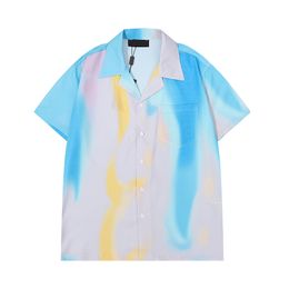 Chemises de créateurs de luxe pour hommes, chemise de bowling à imprimé arc-en-ciel, chemises décontractées florales hawaïennes, coupe cintrée à manches courtes, variété ample