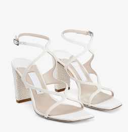 Chaussures de créateurs de luxe Azie 85 mm à talons perle sandale en cuir blanc talons hauts ouverts ouverts de lady parfaite