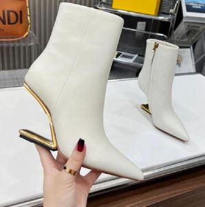 Luxe designer schoenen tas Enkellaarsjes Ontwerpers schoenen Zip Fashion speciale F-vormige hakken 35-42 Koeienhuid Vierkante tenen 9CM hoge hakken Dames Designer Boot met doos