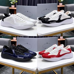 America Cup Luxury Chaussures Designer Men Trainers Patent Leather Tissu Sneakers Linea Rossa Lace Up Casual Shoe Black Green Blanc rouge Blue Tailles 38-45