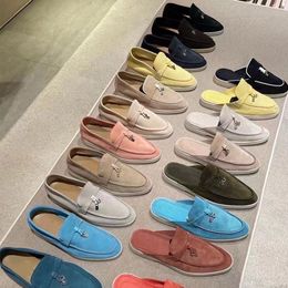 Luxe designer schoenen zomer mocassin charmes lopen linnen slip-ons diep ocra babouche muilezel loafers suède dames slippers flats loafers 100% real suède maat 35-45