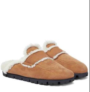 Luxe designer schoenen Dames warme wollen pantoffel gesloten teen Shearling gevoerde suède pantoffels shearling pantoffel bruin zwart met doos 35-41