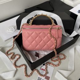 Sac à bandoulière de luxe en cuir véritable 100% peau d'agneau Sacs à cosmétiques avec poignée Noir Rose Grand espace Sacs fourre-tout pour femmes Mini sac à main avec boîte