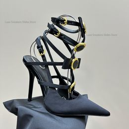 Luxe ontwerper Silk Heel Pumps 11 cm High Point Toe Stiletto Heels Riinestone verfraaide schoenfeest avondjurkschoenen damesfabriek met dames met doos