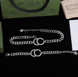 Luxe ontwerper Silvertated ketting armband kristal strass Letter Choker statement kettingen chunk ketting armbanden vrouwen sieraden sets