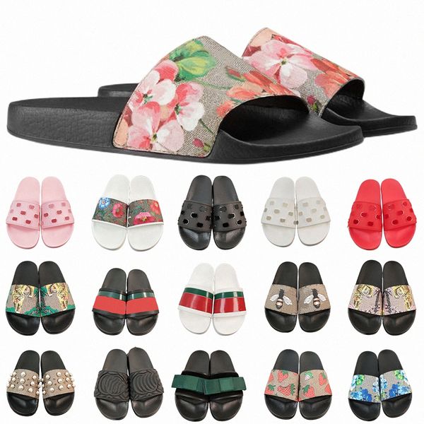 Designers Sandales Pantoufles plates Fleurs Bee Tiger Blooms Floral Brocade Gear Bottoms Flip Flops Diapositives rayées Sandal Hommes Femmes Wide Beach Chaussures