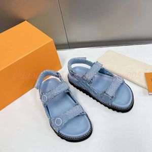 Luxe Designer Slippers Mannen Vrouwen Sandalen Paseo COMFORT Platte Slides Casual Schoenen Platform Schoenen Gesp Leer Loafers Denim Blauw Met Doos