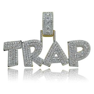 Luxe Designer Solid Letter Trap Hanger Ketting Bling Cubic Zirconia Iced Out Chain Micro Pave CZ Mannen Dames Hip Hop Sieraden Gift