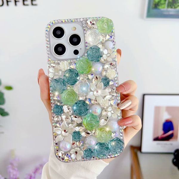 Diseñador de lujo Cajas de teléfonos brillantes para iPhone 15 Pro Max 14 14Plus 14Pro 13 13PRO 12 Pro Max 11 Clear Rhine Stone Case Bling Shiney