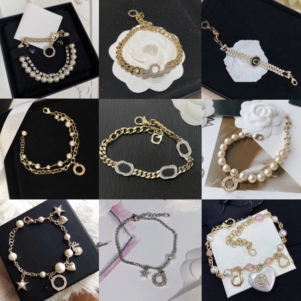 Designer de luxe étoile perle diamant bracelet à breloques en or 18 carats bracelet coeur perle pour femme cadeau bracelet en acier inoxydable fourniture de bijoux de mode