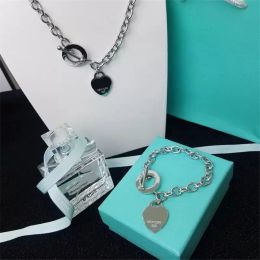 Luxe ontwerper Sterling Silver Heart Bangle armband toevoegen ketting set t vorm originele mode klassieke armband dames sieraden cadeau met doos 03