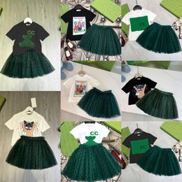 Zomer kinder T-shirt sluier korte mode luxe ontwerper schattige babykleding kinderen korte mouw jongens meisjes sets kleding past katoenen jurk maat 90-160 O3Bj #