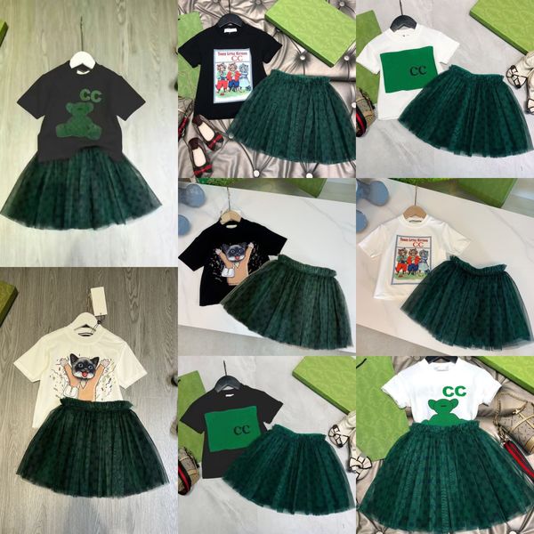 Niños camiseta velo corto moda diseñador de lujo verano lindo bebé ropa niños manga corta niños niñas conjuntos ropa trajes vestido de algodón tamaño 90-160 s5Aj #