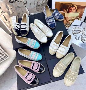 luxe designer zomer buiten Mode vrouwen espadrilles Loafers Visser canvas platte schoen Katoen Tweed Grosgrain leer vrouw Loopschoen Casual schoenen