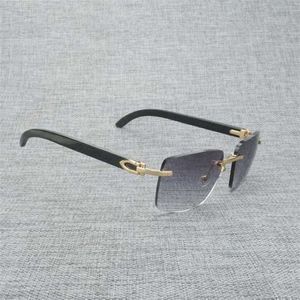 Luxe ontwerper zomerzonnebril natuurlijke houten mannen zwart witte buffel hoorn oversized vintage randloze vierkante bril oculos gafas accessoires