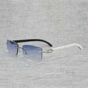 Lunettes de soleil d'été design de luxe Tendance Doigt Corne de buffle Aléatoire Hommes Bois naturel Lunettes carrées Métaux Cadre Femmes Bois Shades Lunettes 012NKajia