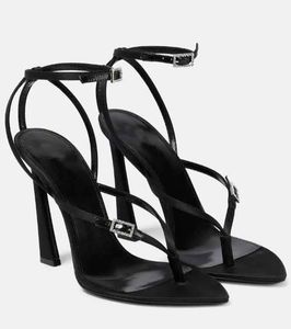 Luxe designer zomer vrouwen sandaal hoge hakken schoenen duik crêpe sandalen teen-ring sandalen zwart leer koele avondfeest trouwschoenen 35-43