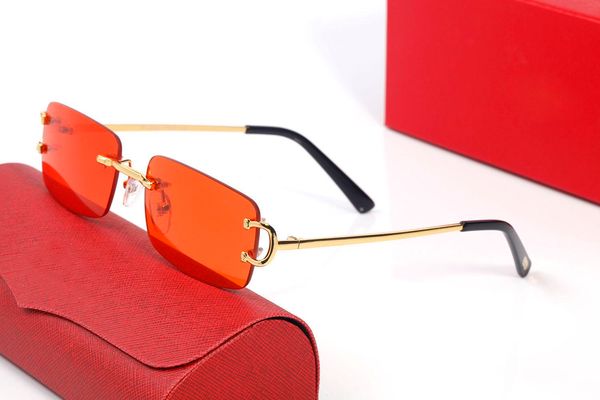 Gafas de sol de diseñador de lujo Marcos de anteojos templos con cabezas de pantera Metal sin marco Borde completo Semi sin montura forma rectangular para hombres Gnxc