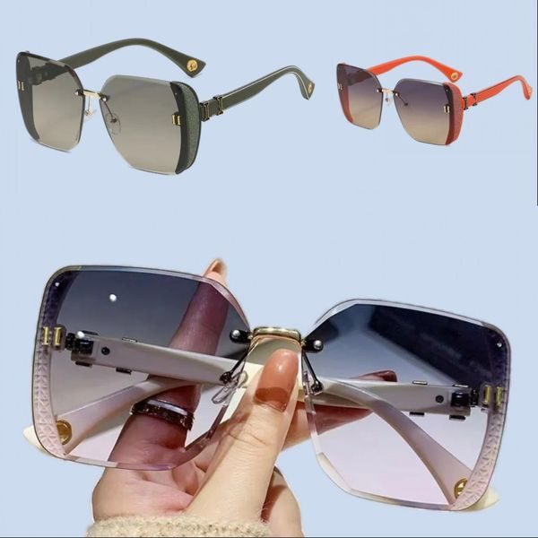 Gafas de sol de diseñador de lujo para hombres, protegen los ojos, material de PC sin marco, patas de espejo, gafas negras, UV400, lentes de resina polarizadas de gran tamaño, gafas de moda hj093 E4