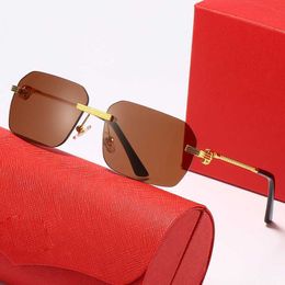 Luxe designer zonnebril heren randloze spiraalvormige metalen frame kruisgespanner stijlvolle bruine mode zonnebril vintage rij -bril goed