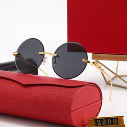 Luxe designer zonnebril ronde panter luipaard gouden metalen frameloze mens klassieke Carti zonnebril voor vrouwen grote mode retro merk Carti brillen Lunettes