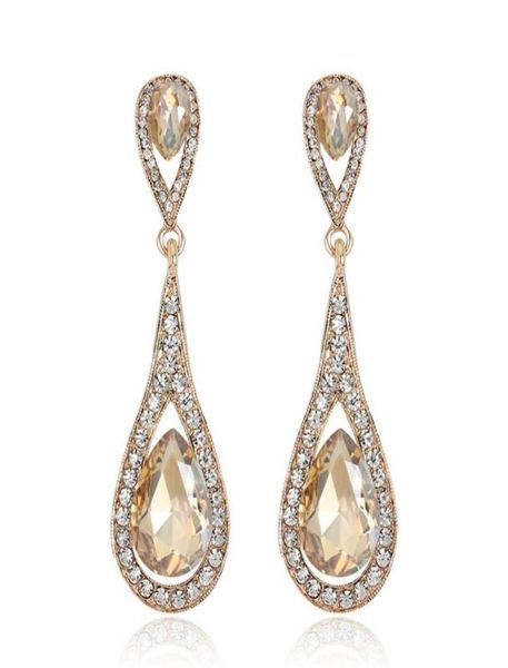 Designer de luxe Teardrop Champagne Cristal Boucles D'oreilles Pour Femmes Or Couleur Dangle Charme Longues Boucles D'oreilles De Mariée Bijoux De Mariage3804395