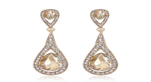 Designer de luxe Teardrop Champagne Cristal Boucles D'oreilles Pour Femmes Or Couleur Dangle Charme Longues Boucles D'oreilles De Mariée Bijoux De Mariage7088322