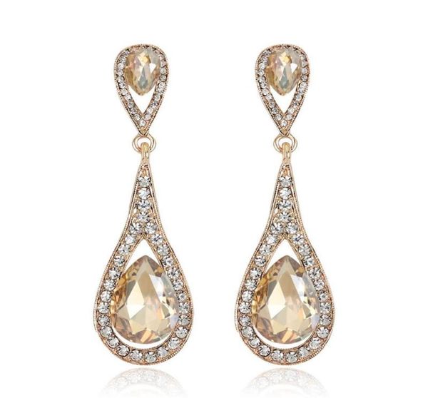 Designer de luxe Teardrop Champagne Cristal Boucles D'oreilles Pour Femmes Or Couleur Dangle Charme Longues Boucles D'oreilles De Mariée Bijoux De Mariage8810797