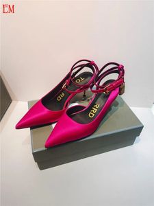 Luxe designer TF Hot Pink satijnen pumps sandalen slip-on pantoffels schoenen met doos