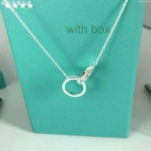 Luxe ontwerper Tiffanyitysee populaire ketting sterling zilver s925 dubbele ring hanger mode hoogwaardige ketting cadeau voor vriendin met doos
