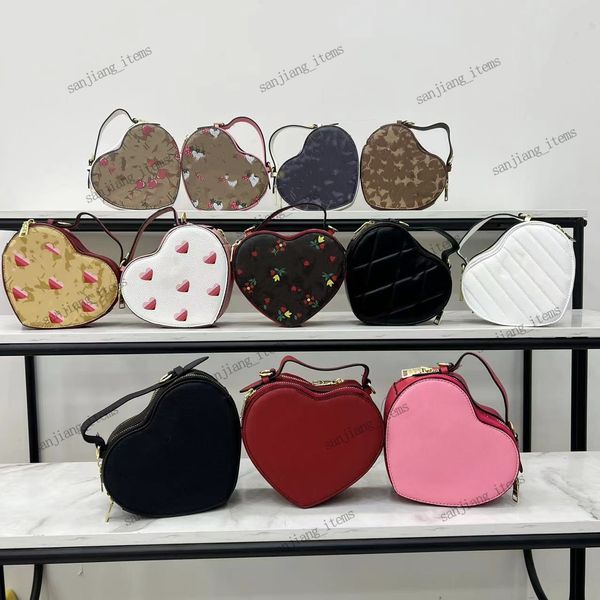 Bolso de diseño de lujo bolso de corazón en la bolsa de cuerpo cruzado en cuero de gráfico negro de San Valentín de San Valentín lienzo de la firma de cerezo de la almohada de acolchado de la almohada de acolchado