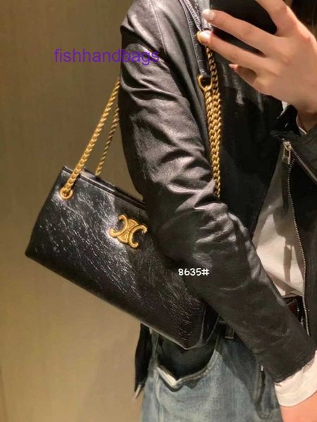 Sacs fourre-tout de luxe Boutique en ligne de Celins Arc de Black Plaqué Hardware Chain Underarm Bag 2024 Nouvelle huile à motif explosif avec un vrai logo