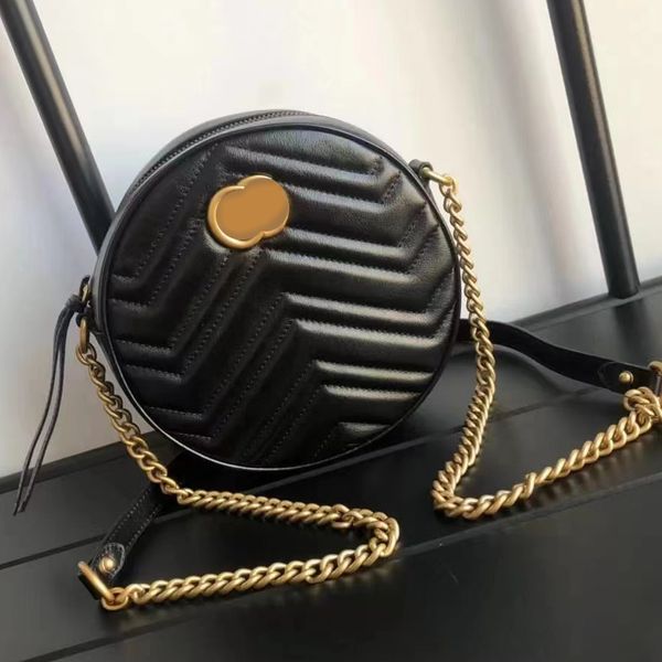 Designer de luxe fourre-tout Marmont haute qualité en cuir véritable original sac rond femmes hommes bandoulière étuis poches sac à main sac à bandoulière ville femme mode fronde chaîne