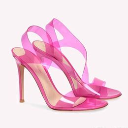 Grossi Rossi sandales à talons aiguilles en PVC transparent femmes en cuir verni pompes de fête sexy10cm chaussures d'été sandales de créateurs de luxe avec boîte