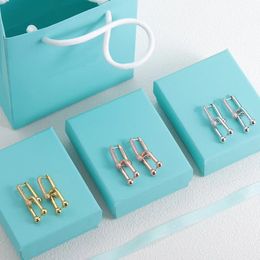 Boucles d'oreilles pendantes en forme de U de luxe pour femmes, boucles d'oreilles à breloques simples, bijoux cadeaux de haute qualité avec boîte en or argent or rose en option