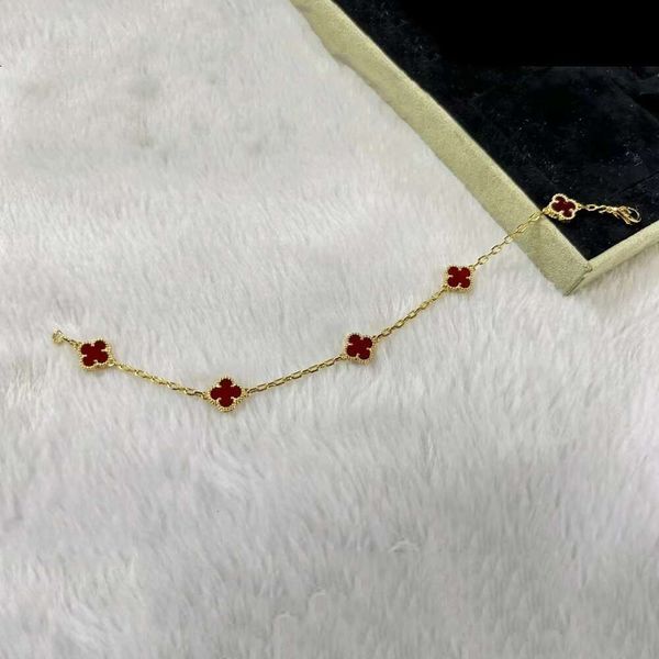 Designer de luxe Van Clover Bracelet Fashion Classic 925 argent sterling non ternissé 18k Cinquefoil Red Onyx Clover Bijoux avec étui