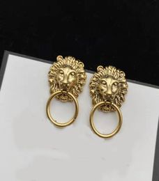 Designer de luxo vintage 14k banhado a ouro charme leão cabeça brincos feminino festa moda jóias2034202