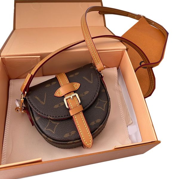 Diseñador de lujo Vintage Old Flower Mini Shield Bag Gold Lock Correa de cuero extraíble de dos tonos 12.5x12cm Mujeres Cross Body Hombro Bolso Moda Monedero Sacoche