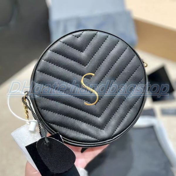 Designer de luxe Vinyle Véritable Cuir Sac rond Femmes Hommes Haute Qualité Original Fourre-tout Sacs à bandoulière Cas Poches Sac à main Épaule Ville Femme Mode Sling Chaîne