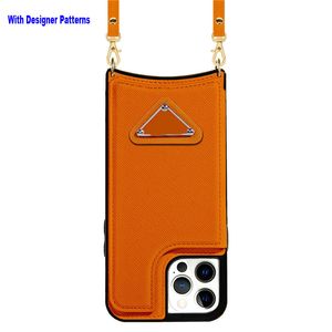 Luxe Designer Wallet Cases Crossbody voor iPhone 13 Pro Max 14Plus met Lanyard Strap CreditcardhouderPU lederen beschermende handtas Rits Portemonnee Kickstand Cover