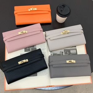 Luxe designer portemonnee effen kleur damesmode handtassen lychee patroon pu materiaal meerdere kaartsleuven donker raster gemiddelde lengte
