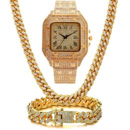 Montre de designer de luxe buste vers le bas montre montre en diamant complet collier bracelet ensemble Hip Hop diamant incorporant la mode or argent rose cadeau en gros