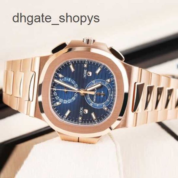 Reloj de diseño de lujo Patek Philipe Nautilus 5990/1r-001 Oro rosa Superficie azul Indicación de fecha Función de zona horaria dual 5990/1r-001