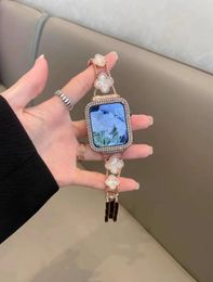 Luxe designer Watch-band Apple 38 40 41 mm 42 44 45 mm diamant-ingelegde vier-blad klaver metalen riem Iwatch Band 7 6 5 4 3 2 1 SE