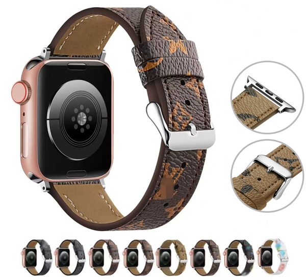 Correas de reloj de diseño de lujo Correas para Apple Watch Band 38 40 41 42 44 45 49 mm Relojes de cuero con flores Correa pulsera para Iwatch 8 7 6 5 4 SE Correas de reloj de diseño LX00510