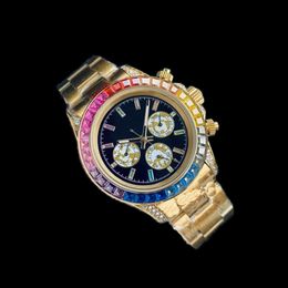 Relojes de diseño de lujo Movimiento mecánico automático 41 mm plateado helado reloj arco iris cronógrafo correa de caucho reloj de pulsera mujer sb077 C4